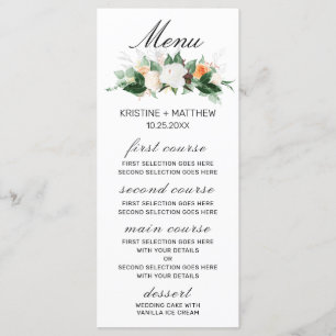 Menu Casamento outono Floral de Cor Branca de Pêssego E