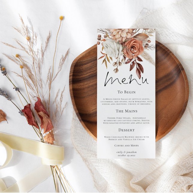 Menu Casamento outono Rustic Florals Pampas Grass (Criador carregado)