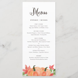 Menu Casamento outono Rustic Watercolor Orange Pumpkins