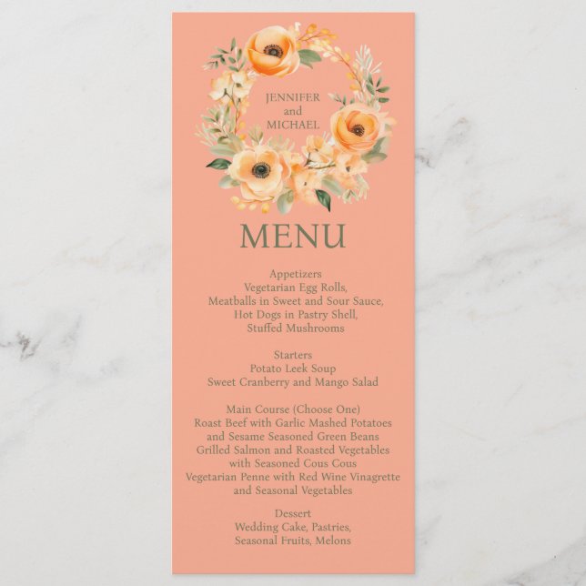 Menu Casamento Peach Summer Janto ou Menu de Almoç (Frente)
