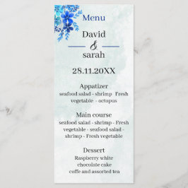 Menu Casamento Personalizado Azul Elegante