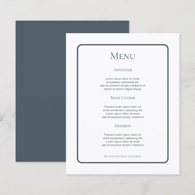 Menu Casamento Personalizado Azul Mudado (Frente/Verso)