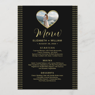 Menu Casamento personalizado com bolinhas douradas e pr