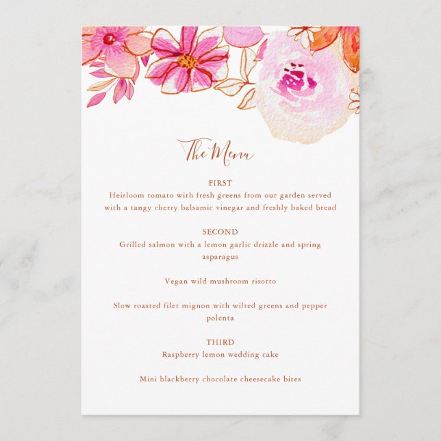 Menu Casamento Personalizado De Flores Laranja Cor-De-R (Frente)