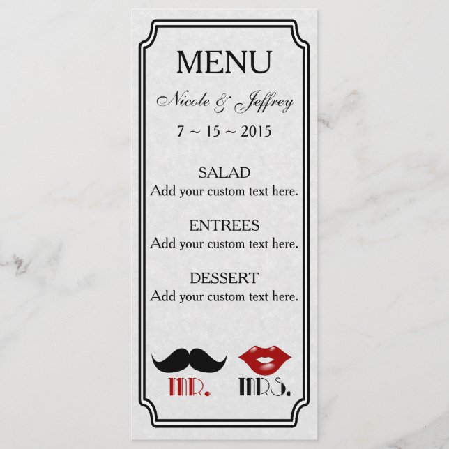 Menu Casamento Personalizado do bigode retrô (Frente)