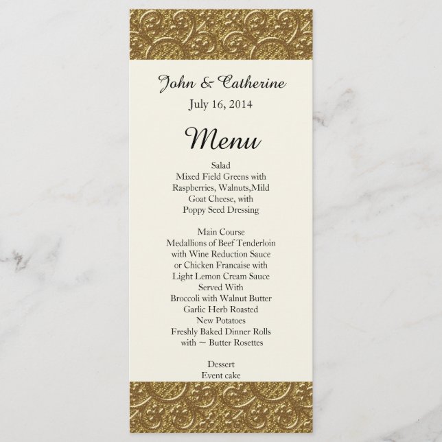 Menu Casamento Personalizado Elegância do ouro (Frente)