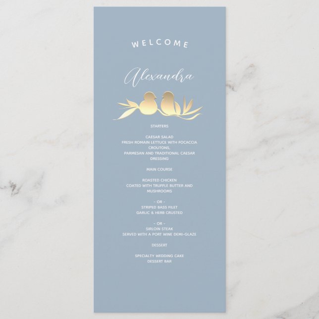 Menu Casamento Personalizado em Azul Poento (Frente)
