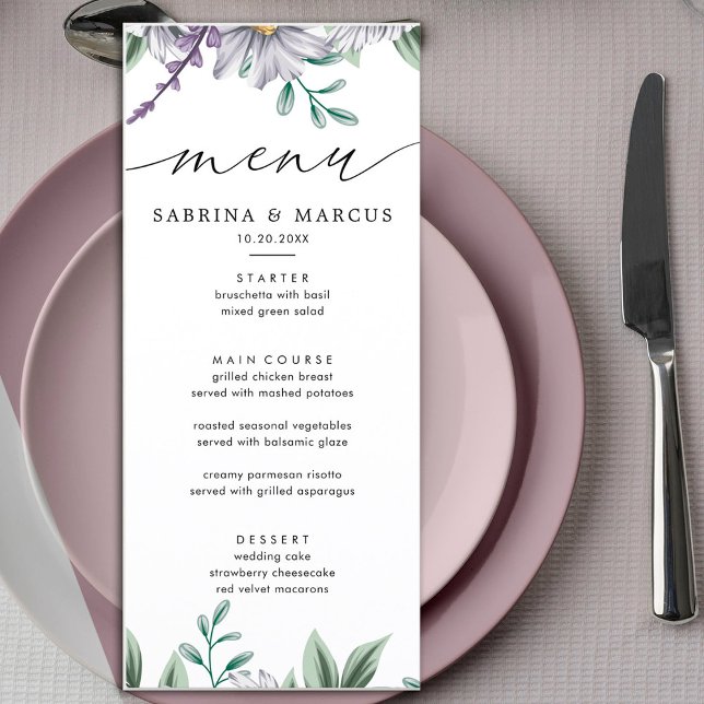 Menu Casamento Personalizado Floral Branco Elegante (Criador carregado)