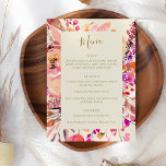 Menu Casamento Personalizado Floral de Aquarela Rosa El<br><div class="desc">Menu de Casamento Personalizado Simples de Cor Floral Floral Moderna 5x7 Rosa Moderna e Dourada</div>