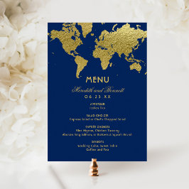 Menu Casamento Personalizado Mapa Mundial Azul Marinho