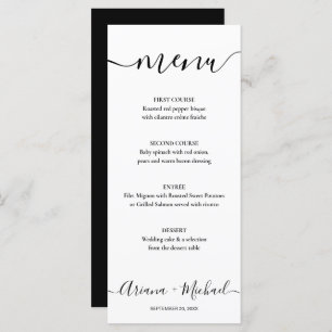 Menu Casamento Personalizável Preto-Preto de Script Ele