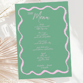 Menu Casamento Pink e Escrito à Mão Verde Retro