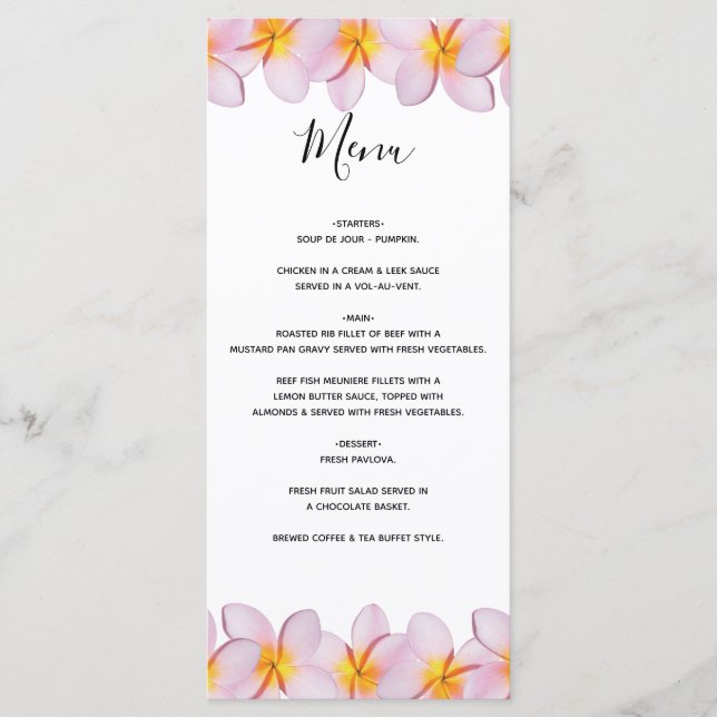 Menu Casamento Pink Plumeria Frangipani (Frente)