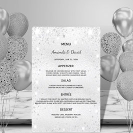 Menu Casamento, pó metálico prateado, elegante