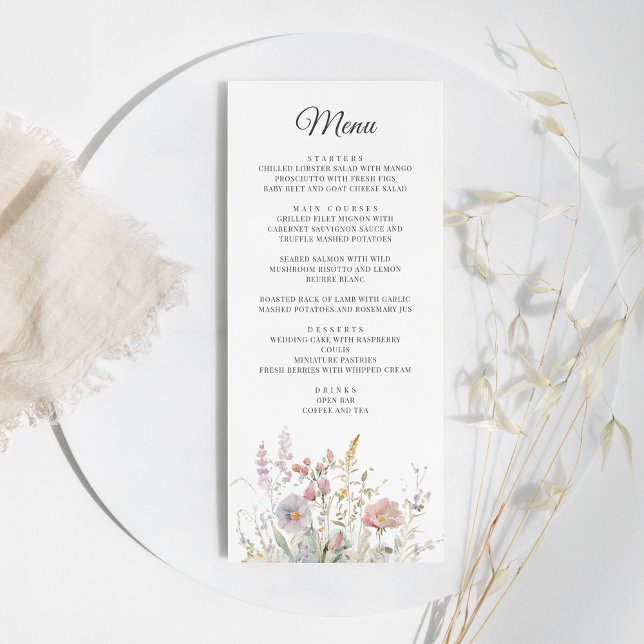 Menu Casamento Por Aquarela Floral De Flores Selvagens  (Criador carregado)