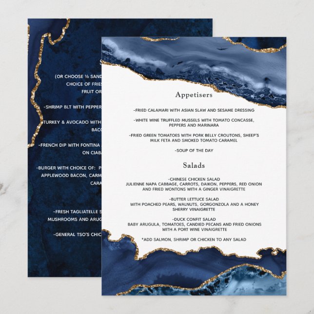Menu Casamento por marinho e Agate Dourado (Frente/Verso)