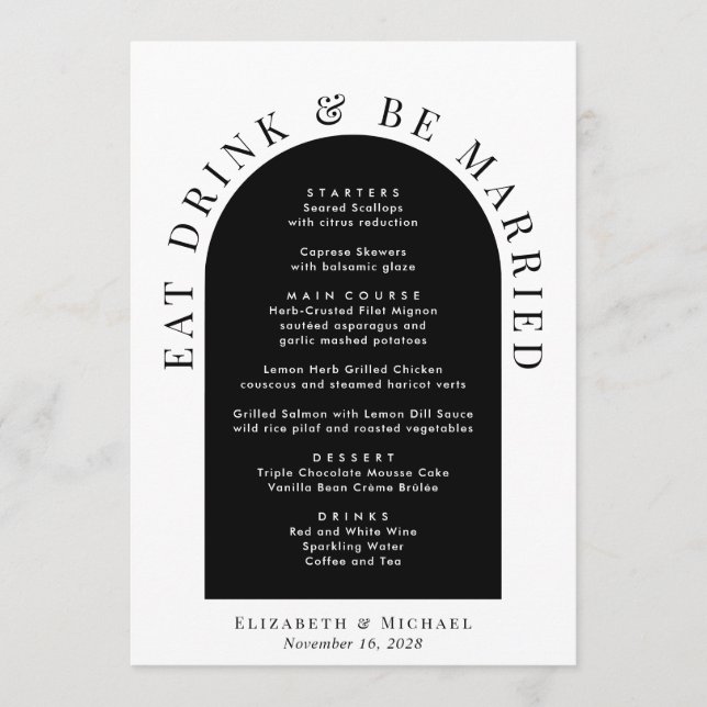 Menu Casamento Preto Branco Arquitetura Moderna Minimal (Frente)