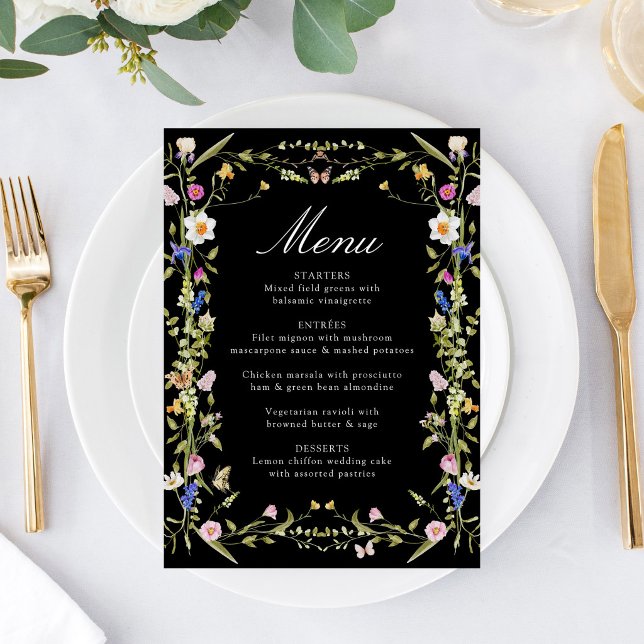 Menu Casamento Preto com Prado de Flores Silvestres Col (Criador carregado)