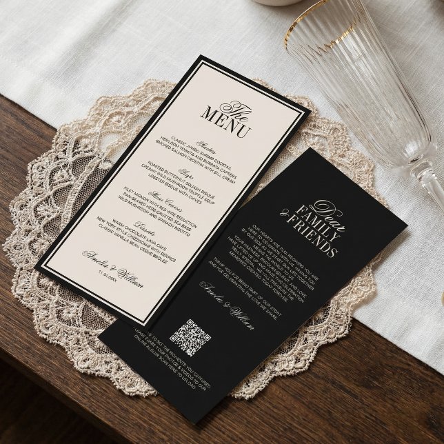 Menu Casamento Preto Creme Luxo Clássico Antigo (Criador carregado)