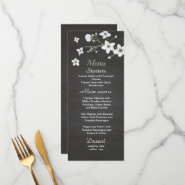 Menu casamento preto de flores brancas