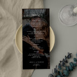 Menu Casamento preto de fotos simples e elegante<br><div class="desc">As fotos escuras da moda sobrepõem texto personalizado de modelo de casamento com letras pretas e brancas minimalistas.</div>