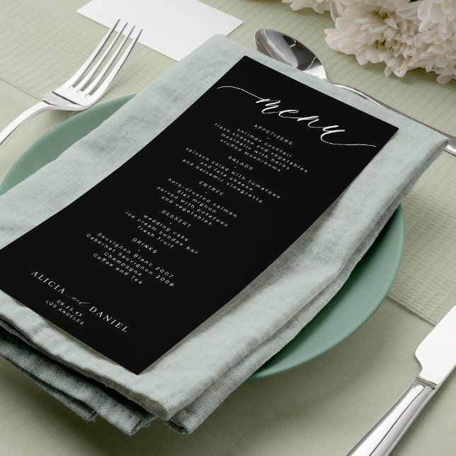Menu Casamento preto e branco com roteiro moderno (Criador carregado)