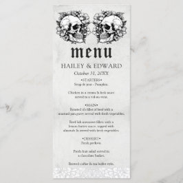 Menu Casamento Preto e Branco do Crânio Floral Gótico