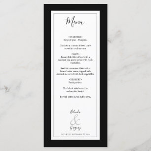 Menu Casamento preto e branco do monograma elegante