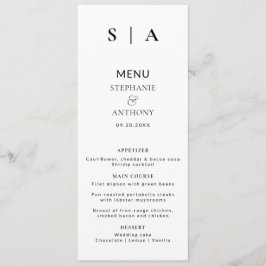 Menu Casamento preto e branco do Monograma Mínimo Moder