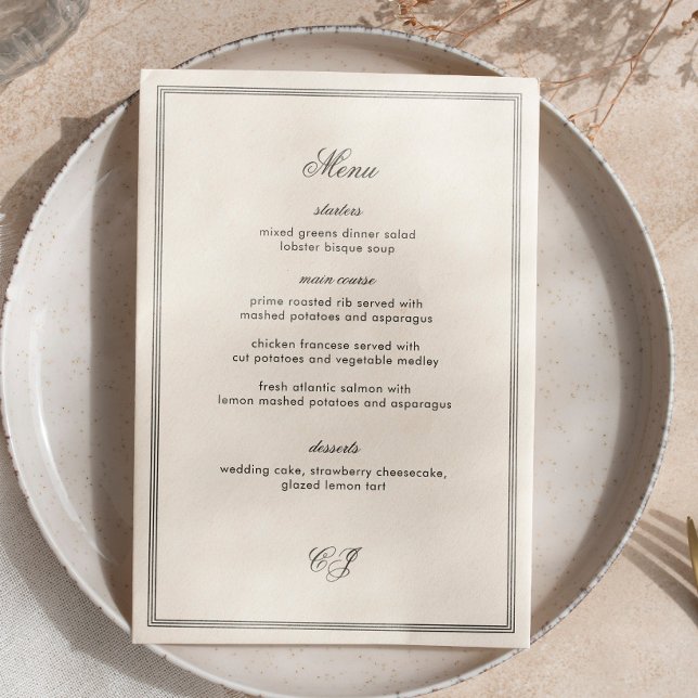 Menu Casamento Preto e Branco Elegante ao Estilo Old Mo (Criador carregado)