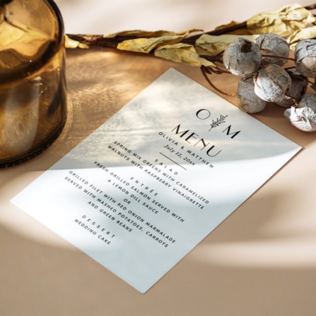 Menu Casamento Preto e Branco Elegante | Floral Minimal (Criador carregado)