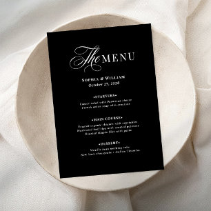 Menu Casamento Preto e Branco Escuro Luxo Clássico