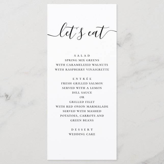 Menu Casamento Preto e Branco | Minimalista Limpo Moder (Frente)