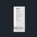 Menu Casamento preto e branco moderno<br><div class="desc">Um moderno design de casamento minimalista preto e branco. Um design único que usa elementos contemporâneos e tipografia. Um simples design preto e branco com formas modernas de estilo moderno. Um design de cardápio de casamento na moda moderno, adequado para todos os tipos de casamentos. Os convites de casamento e...</div>