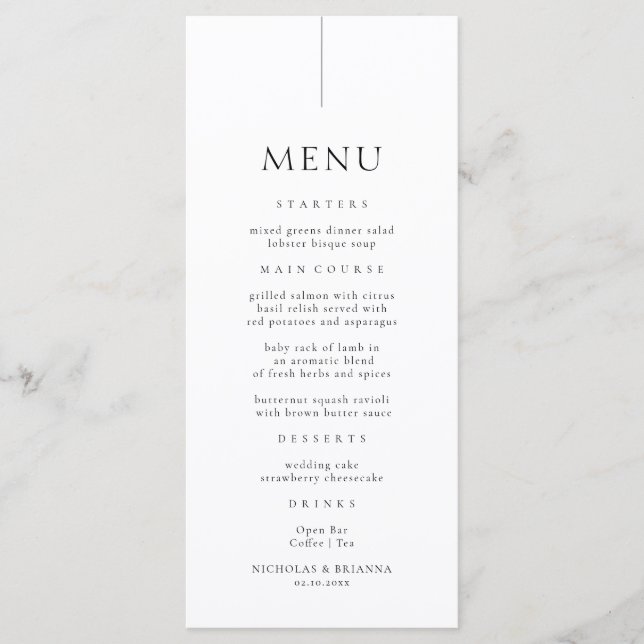 Menu Casamento preto e branco simples (Frente)