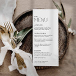 Menu Casamento preto e branco simples moderno<br><div class="desc">Cartões de menu mínimos e elegantes são uma forma clássica de fornecer um aspecto limpo e sofisticado que complementará qualquer configuração de mesa. Mantenha-o chique com estes cartões de menu simples e elegantes que nunca sairão do estilo. Para obter mais itens coordenadores visite nossa Coleção Simples de Casamentos Modernos</div>
