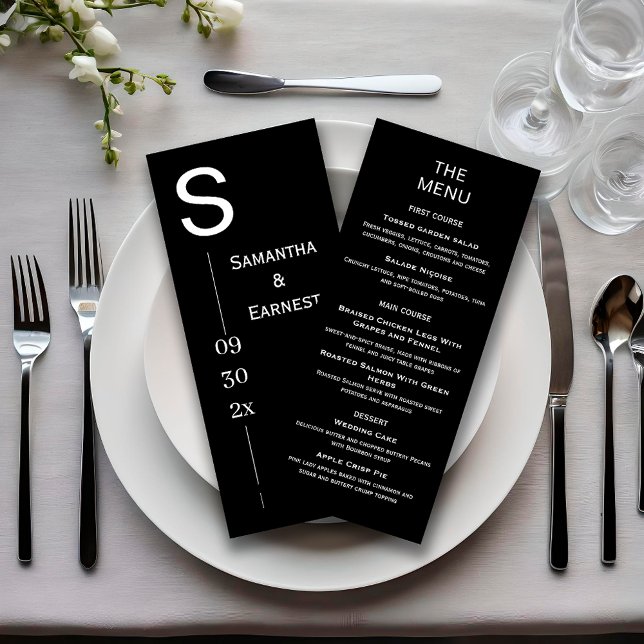 Menu Casamento preto e branco simples moderno (Criador carregado)