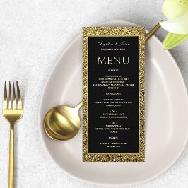 Menu Casamento Preto e Elegante Brilho Dourado