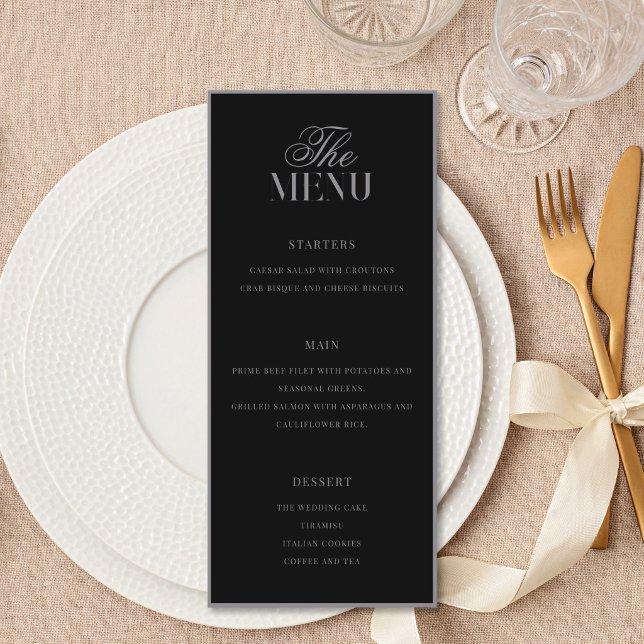 Menu Casamento Preto Elegante e Sofisticado ao Estilo O (Criador carregado)