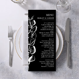 Menu Casamento Preto Eucalyptus Sprig Sleek Desenhado À