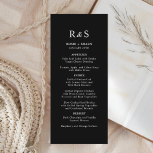 Menu Casamento Preto Mínimo de Monograma de Script de c