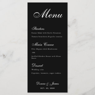 Menu Casamento Preto Simples Letra Branca Caligrafia