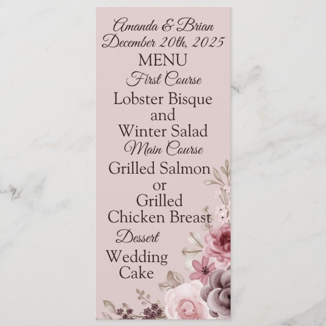 Menu Casamento Profundo de Maroon de 1980 (Frente)