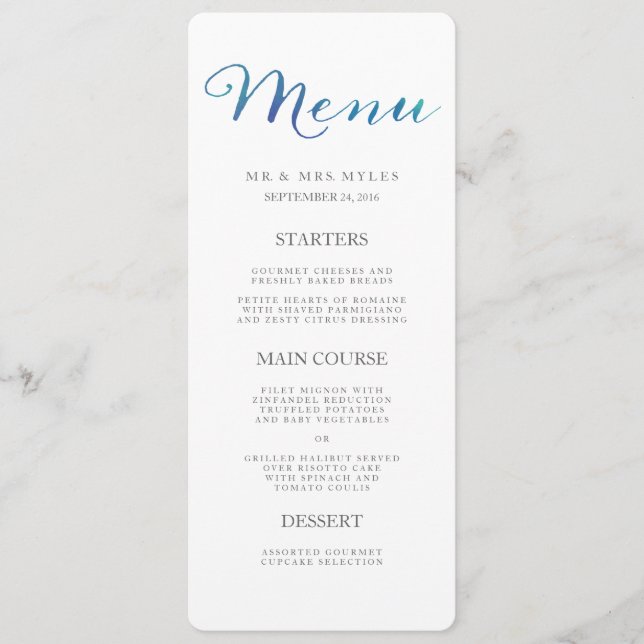 Menu Casamento Pura Com Aquarela De Amor / Azul Oc (Frente)