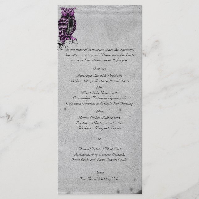 Menu Casamento Purple Gothic Owl (Frente)
