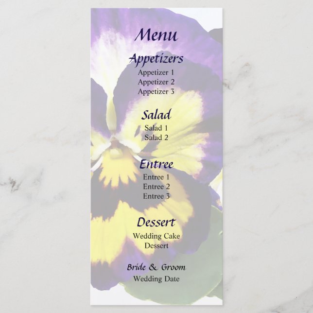 Menu Casamento Púrpura e Panteras Brancas Amarelas (Frente)