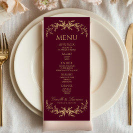 Menu Casamento Quadro Floral Toile Champagne Borgonha