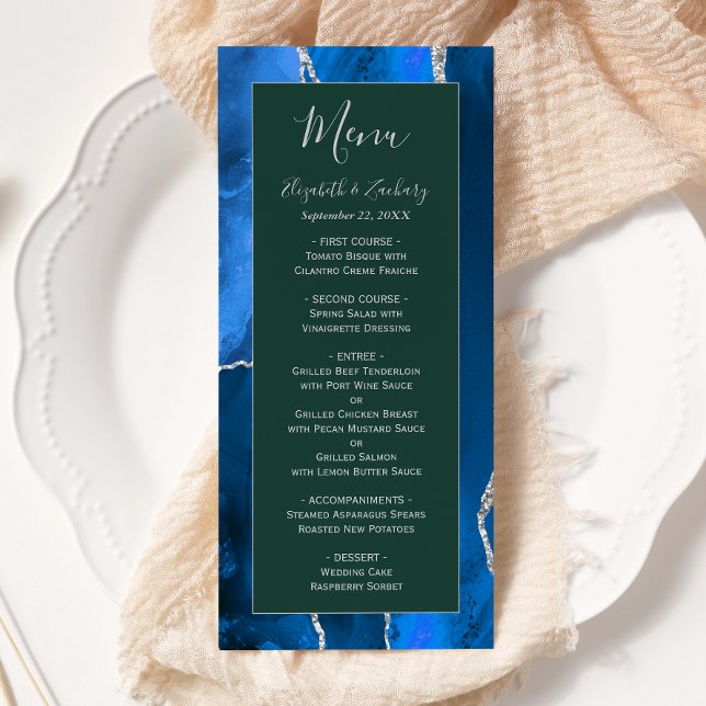 Menu Casamento Real Blue Silver Agate Emerald Green (Criador carregado)