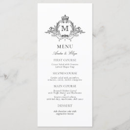Menu Casamento Real Crest Elegante Wreath Monograma