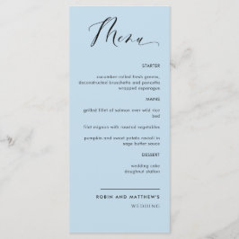 Menu Casamento/Recepção de Caligrafia Azul Elegante